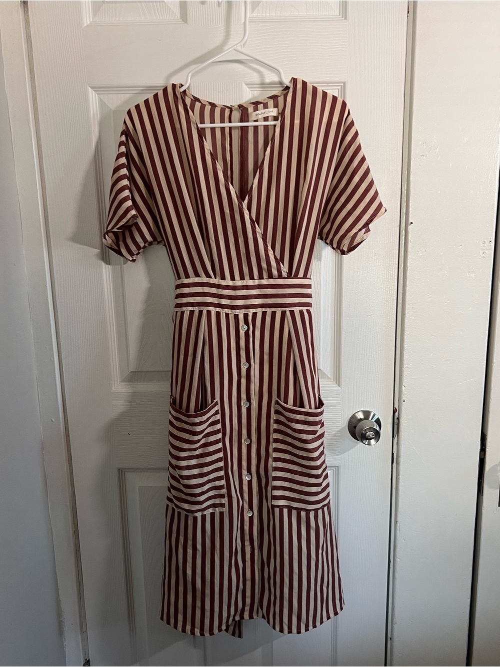 French-Style Stripes Dress | Low back with a tie | midi dress | Medium